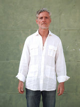 CAMISA DE LINO BLANCA - 4 BOLSILLOS