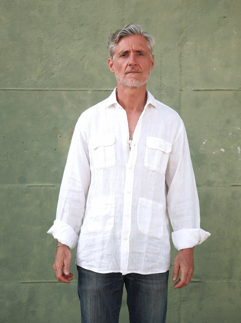 CAMISA DE LINO BLANCA - 4 BOLSILLOS